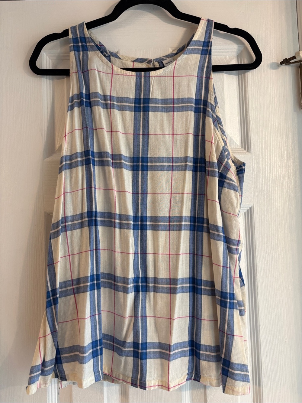 Old Navy Cream Tank with Blue and Pink Plaid
